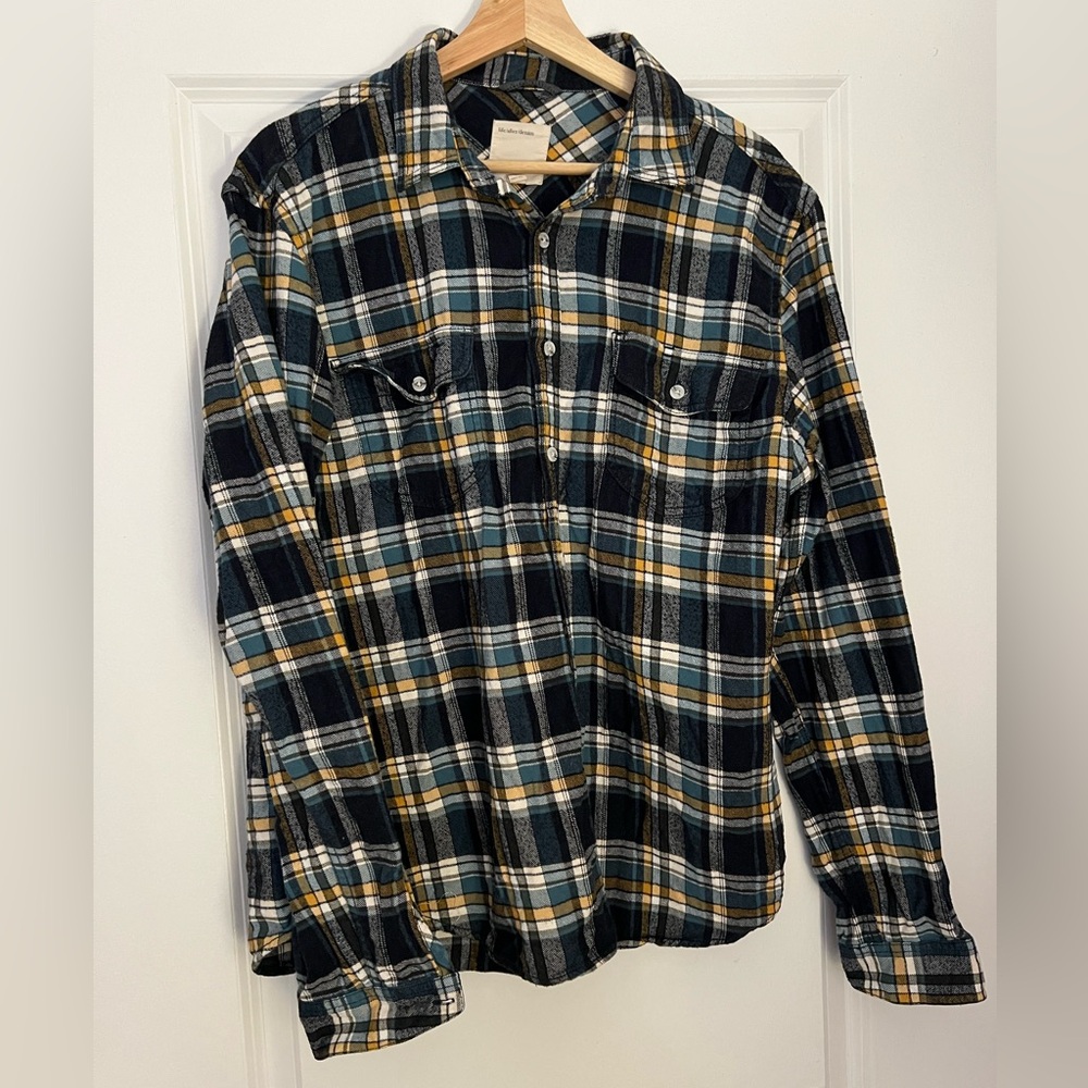 Life After Denim Plaid Button Down Shirt - Blue, White, Yellow